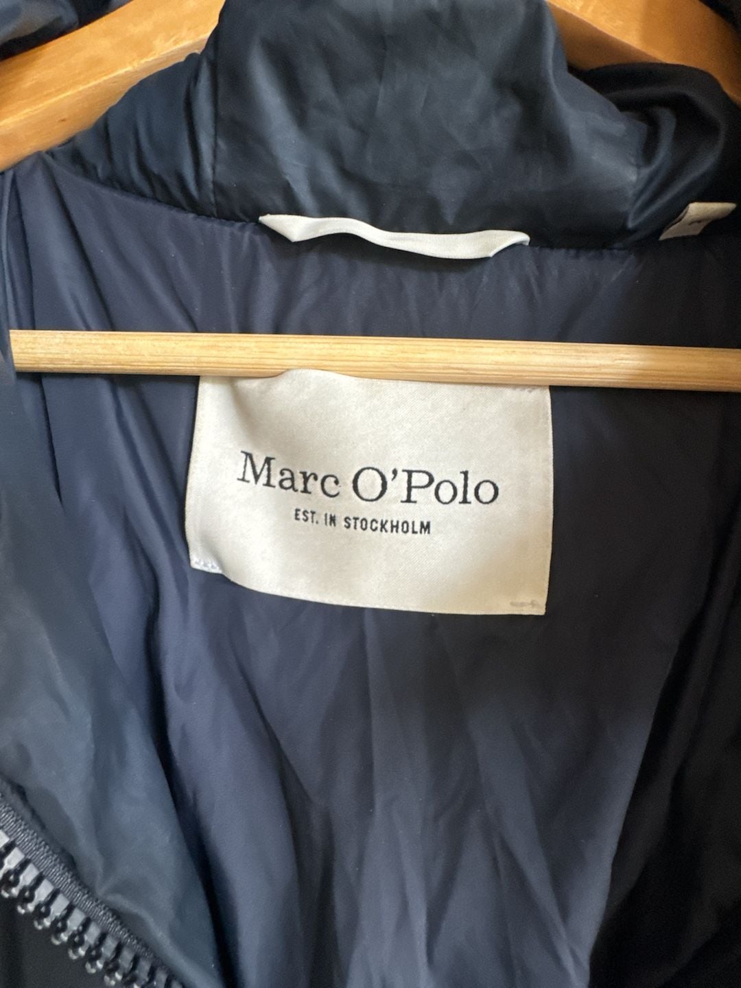 Marc O'Polo Puffer Coat Size 38 Navy Blue Hooded Long Padded 3