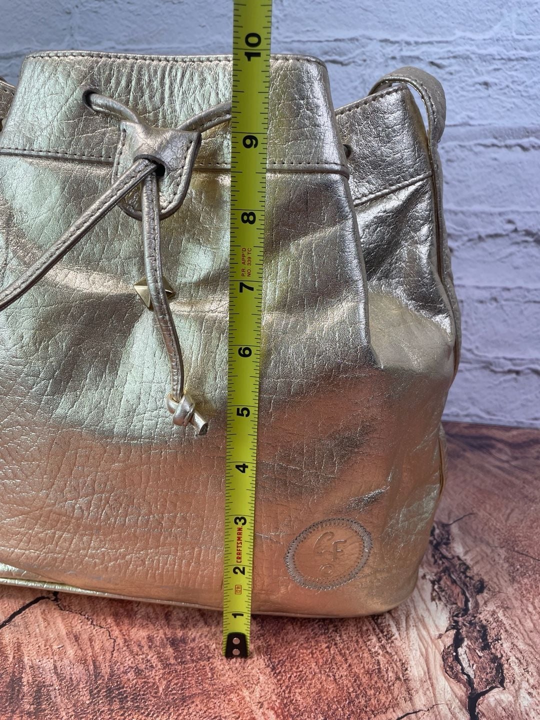 Carlos Falchi Metallic Gold Leather Drawstring Bucket Bag 6
