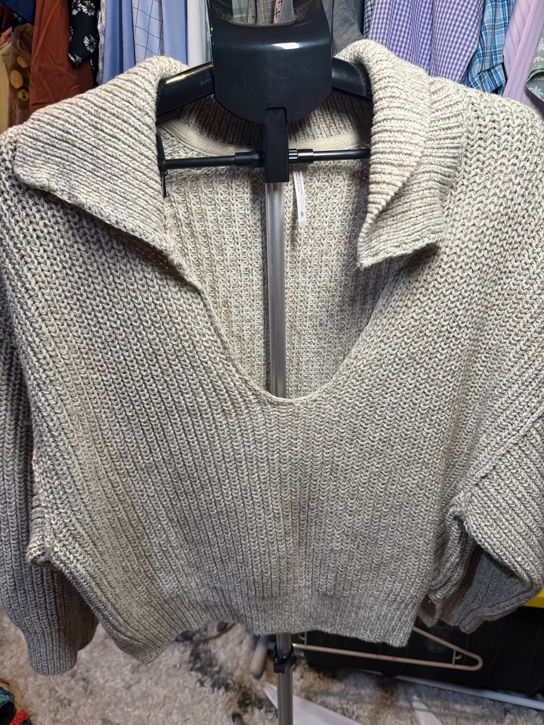 Free People Love This City Collared Sweater Size L Beige Knit Pullover 2