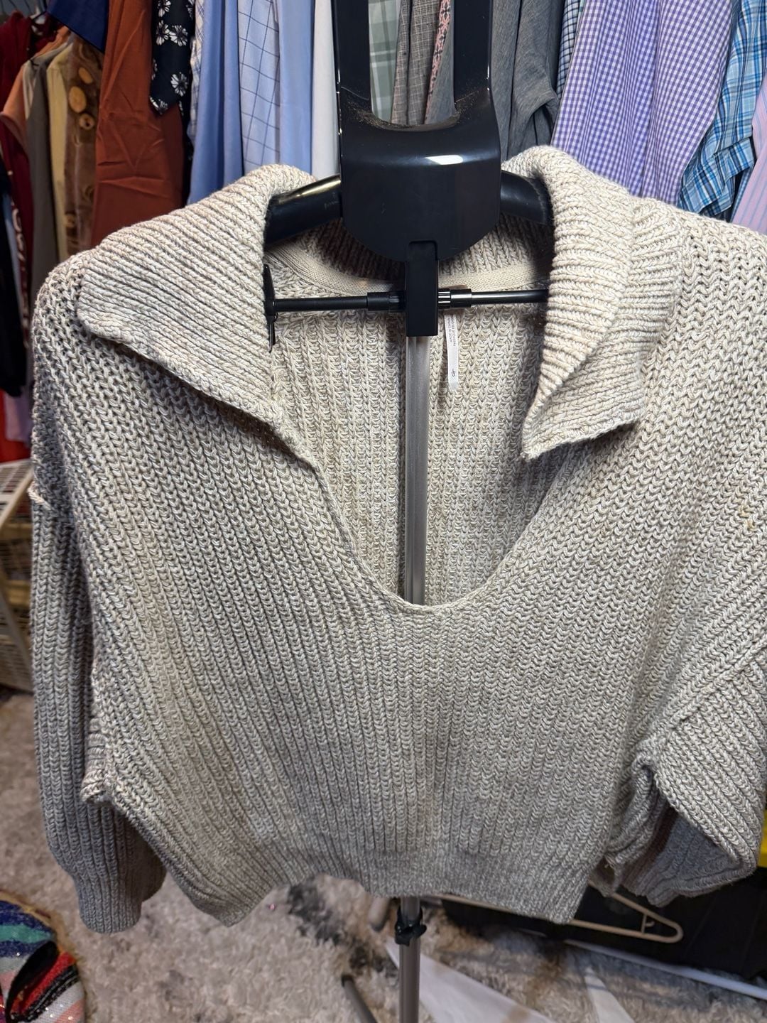 Free People Love This City Collared Sweater Size L Beige Knit Pullover 3