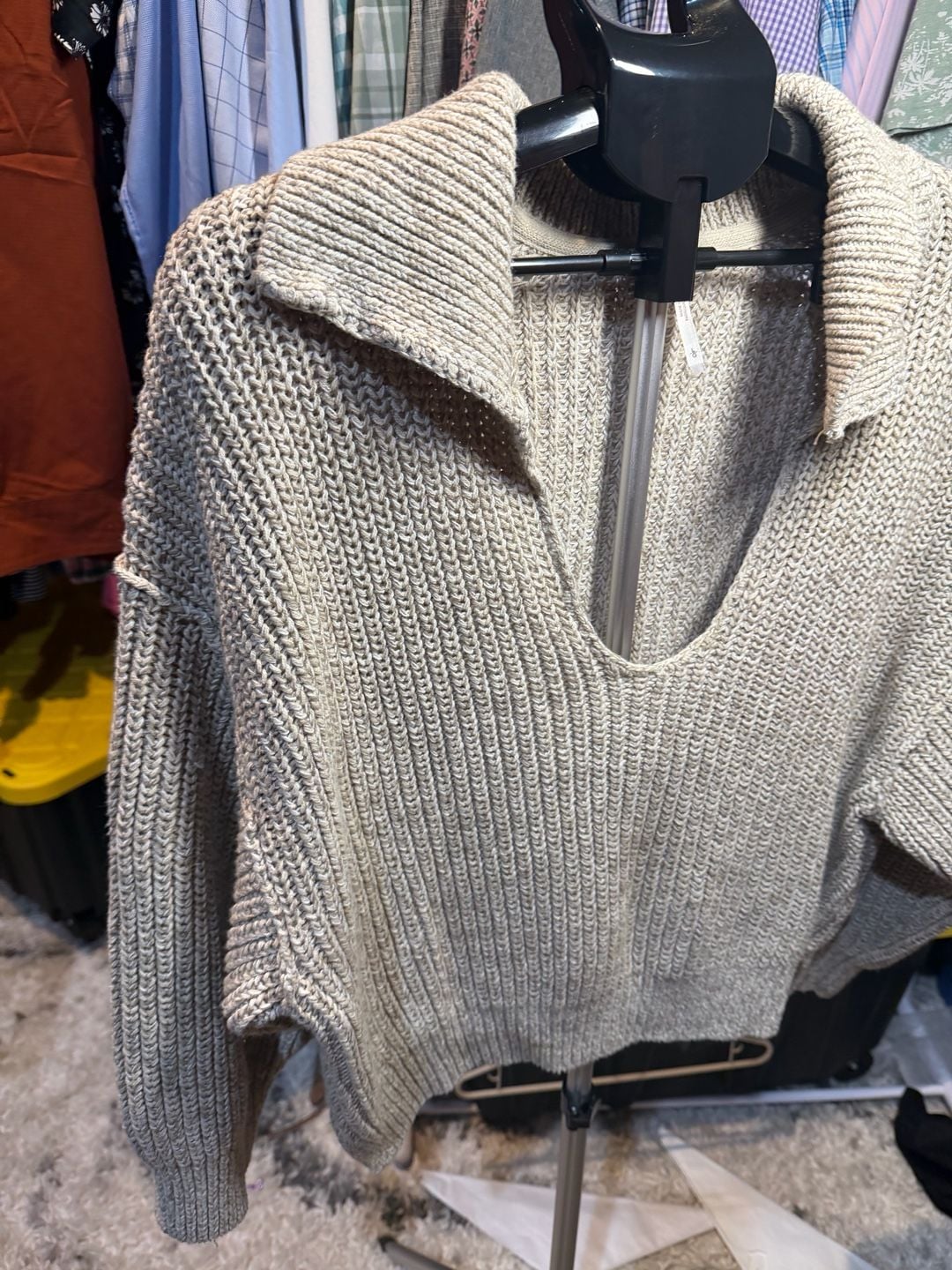 Free People Love This City Collared Sweater Size L Beige Knit Pullover 4