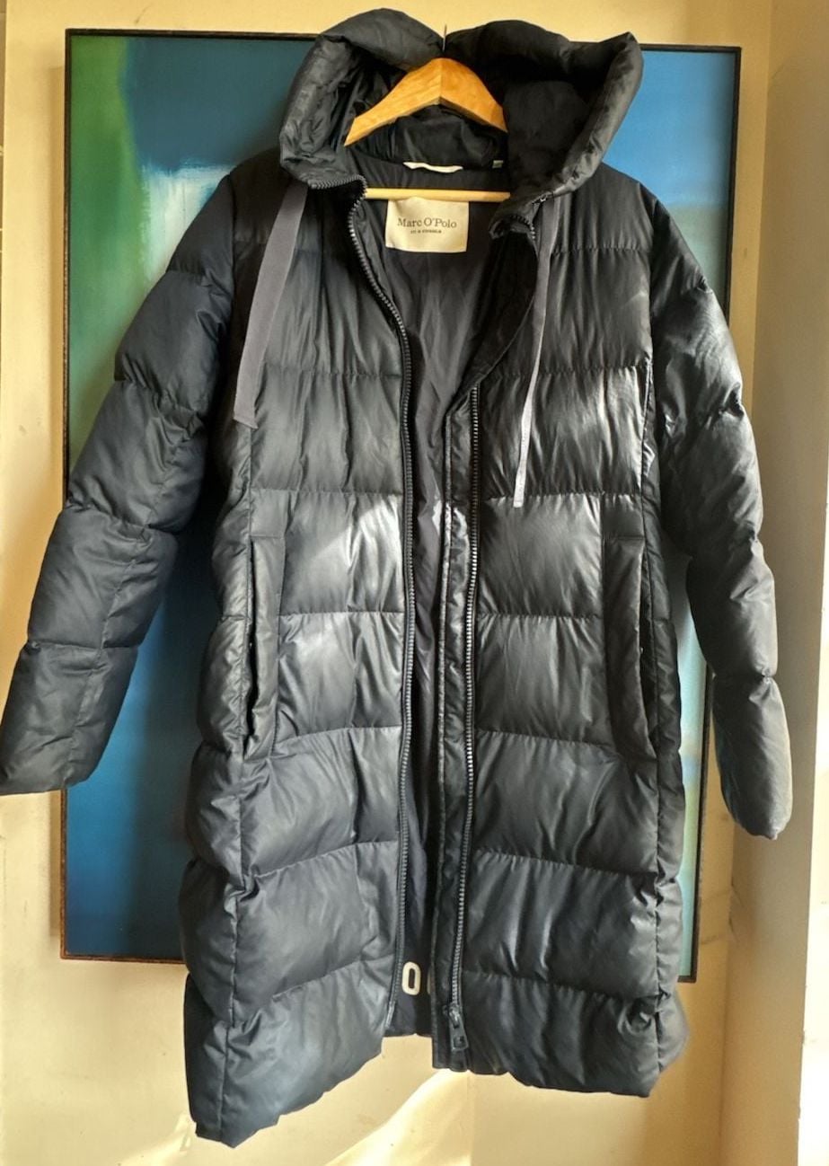 Marc O'Polo Puffer Coat Size 38 Navy Blue Hooded Long Padded 2