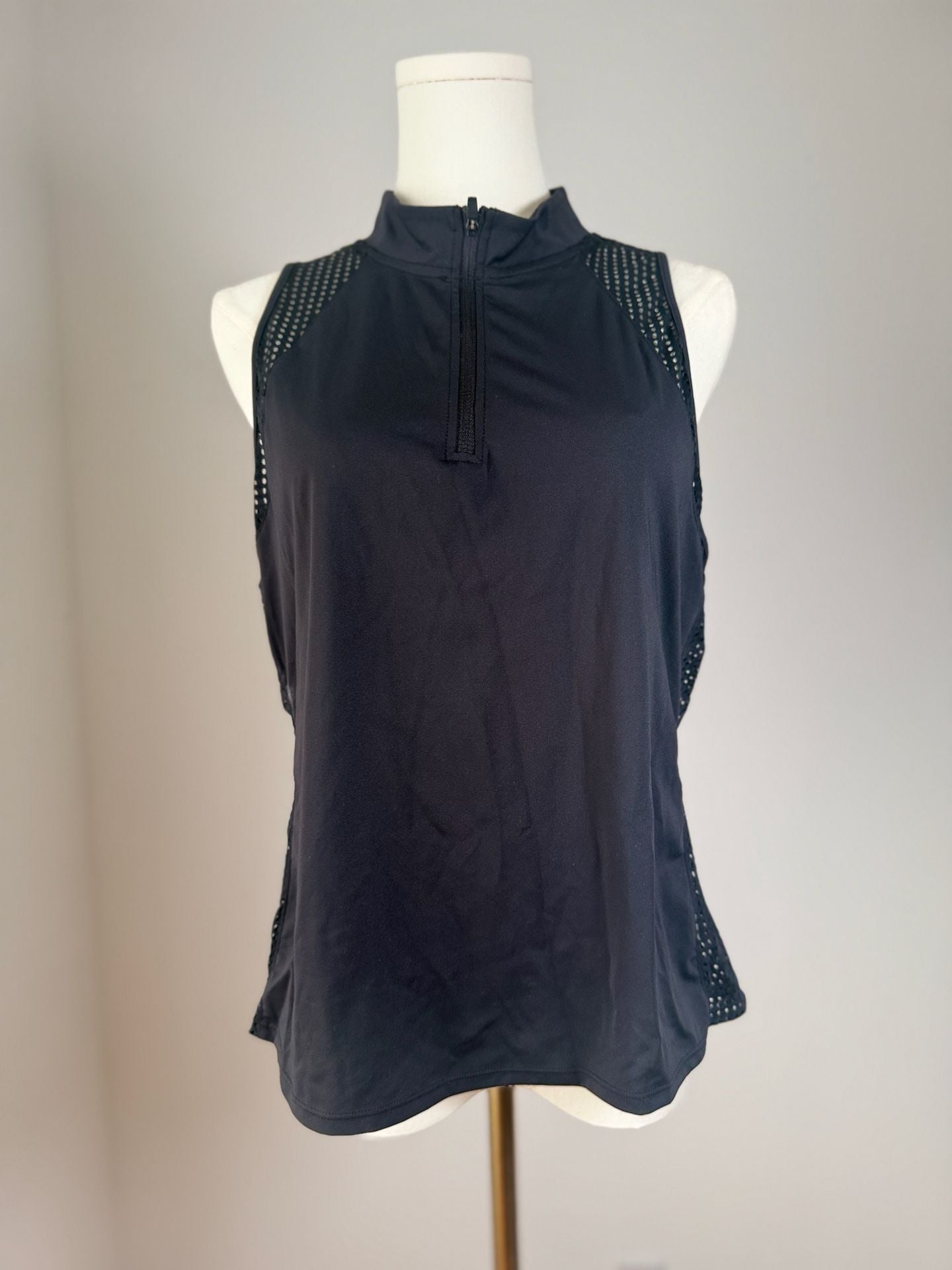 Halara Tank Top Size XL Black Zip Mock Neck Mesh 2