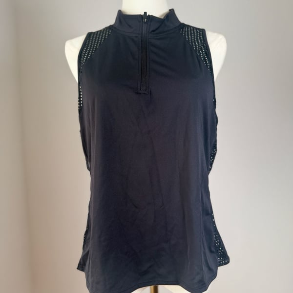 Halara Tank Top Size XL Black Zip Mock Neck Mesh