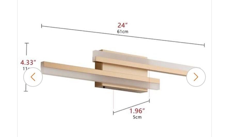 Aiwen 24 In. 2-Light Gold LED Vanity Light Wall Sconce 3