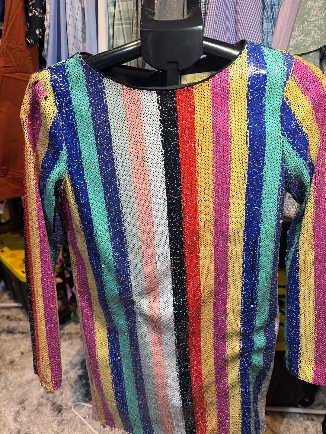 Mestiza New York Sequin Dress Size 2 Rainbow Striped Mini Shift Cocktail 2