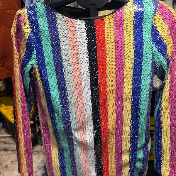 Mestiza New York Sequin Dress Size 2 Rainbow Striped Mini Shift Cocktail