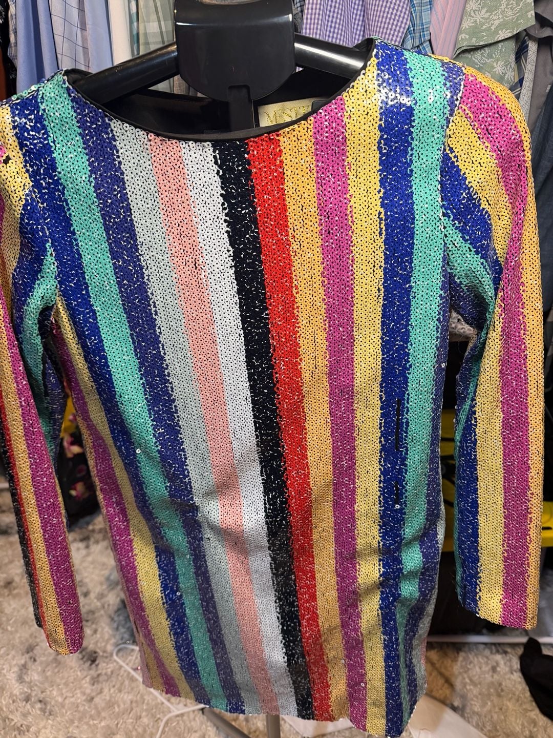Mestiza New York Sequin Dress Size 2 Rainbow Striped Mini Shift Cocktail 3