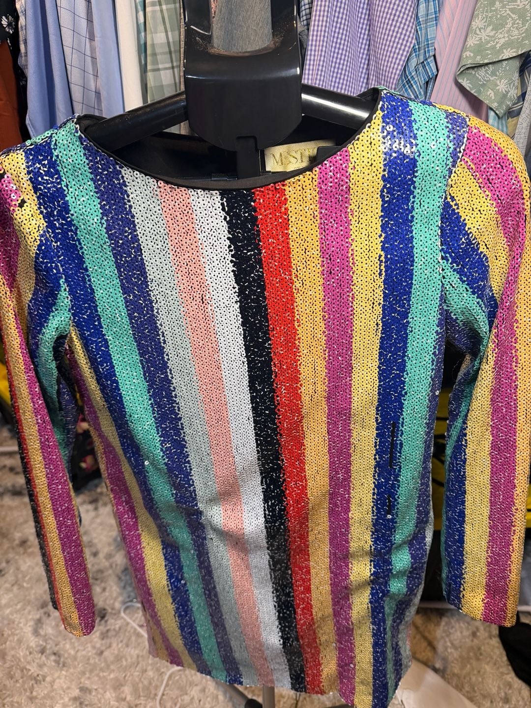 Mestiza New York Sequin Dress Size 2 Rainbow Striped Mini Shift Cocktail 4