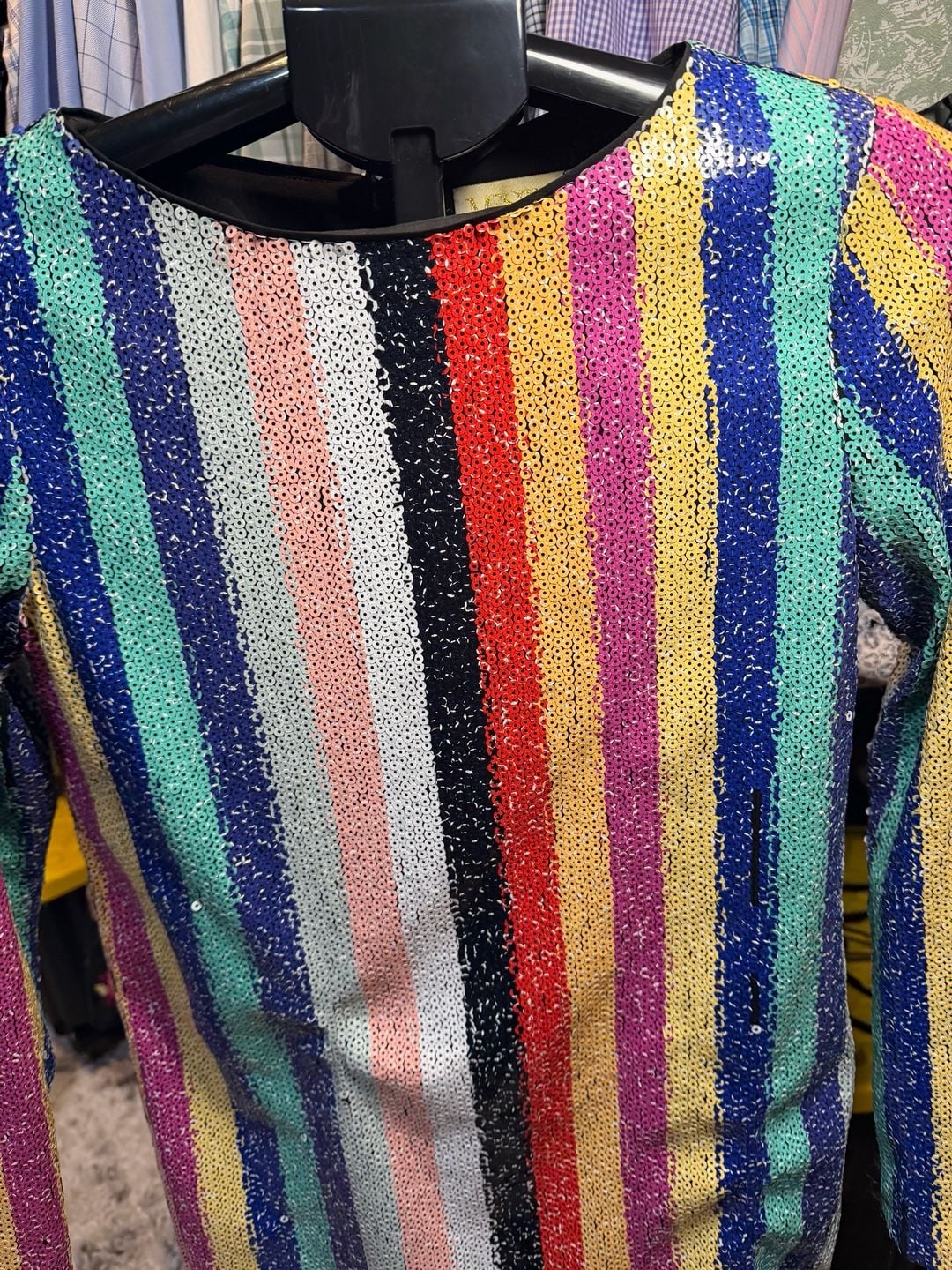 Mestiza New York Sequin Dress Size 2 Rainbow Striped Mini Shift Cocktail 5