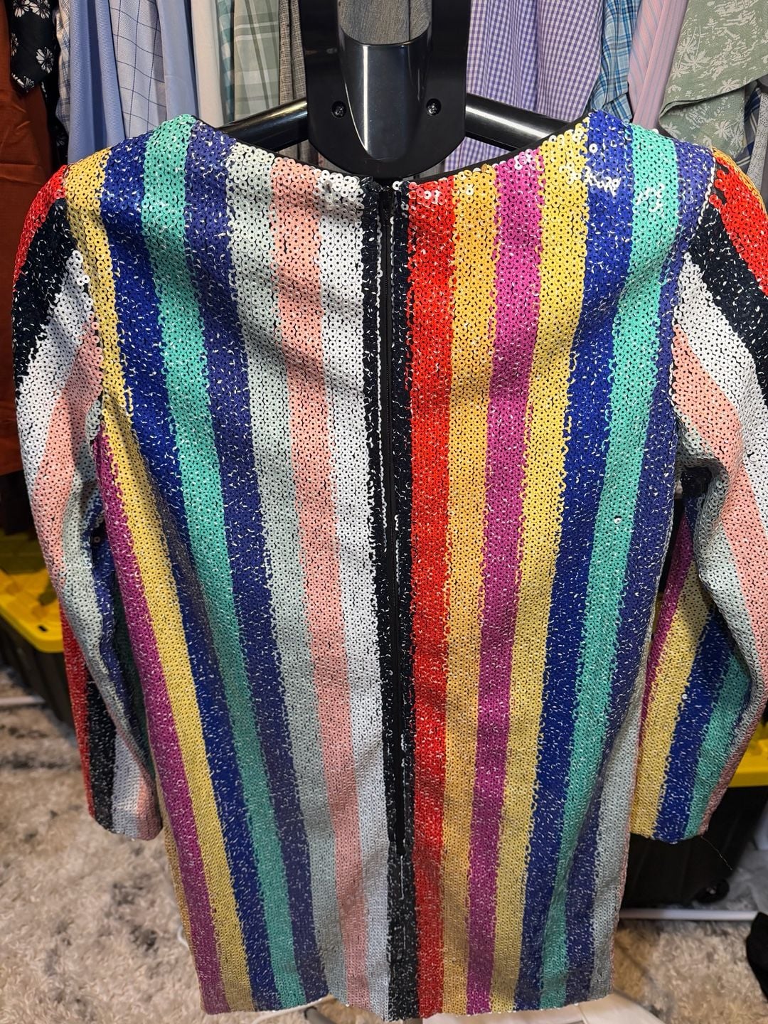 Mestiza New York Sequin Dress Size 2 Rainbow Striped Mini Shift Cocktail 8