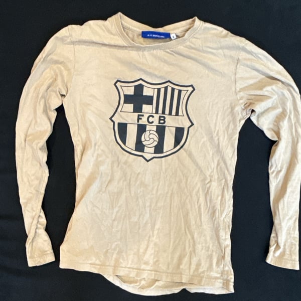 FC Barcelona Long Sleeve Shirt Size S Tan Graphic Crest
