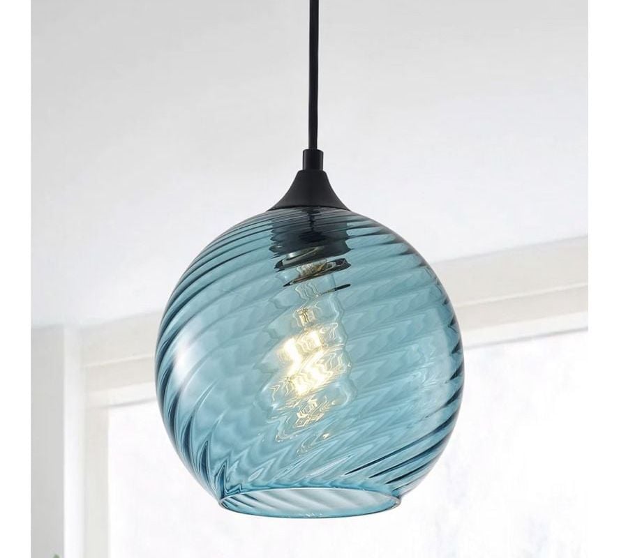 Aiwen 1-Light Blue Striped Swirl Glass Pendant Light 1