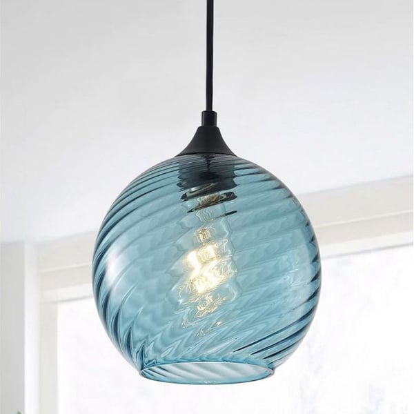 Aiwen 1-Light Blue Striped Swirl Glass Pendant Light