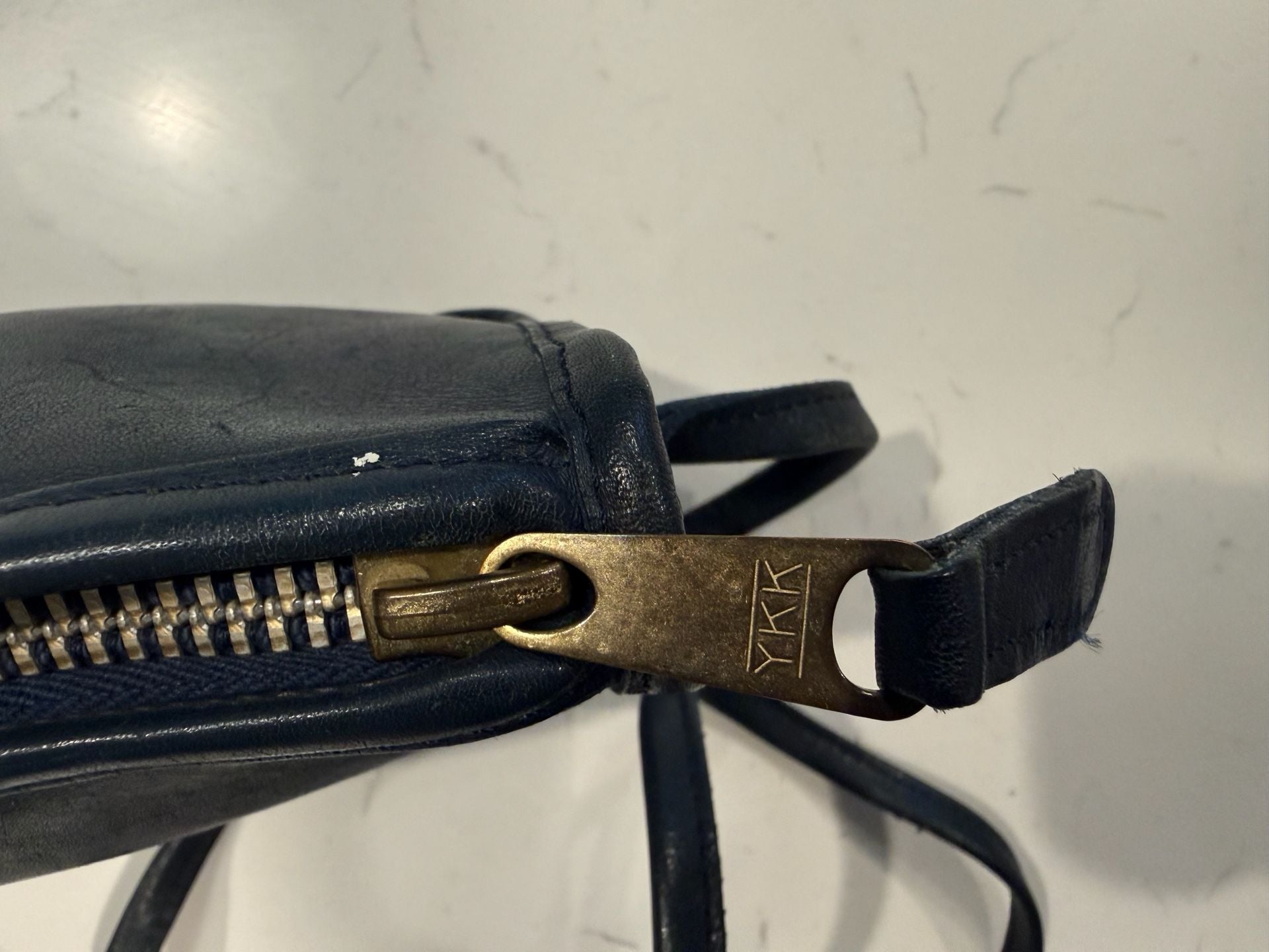 Carriage Court Vintage Leather Crossbody Bag Navy Blue Genuine Cowhide 8