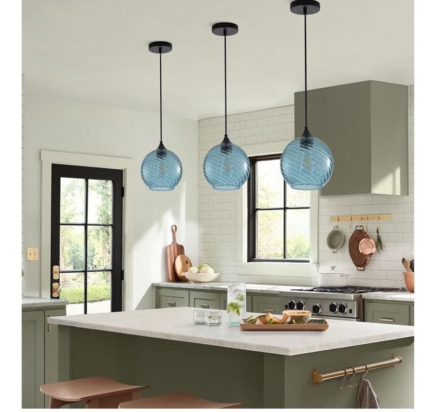 Aiwen 1-Light Blue Striped Swirl Glass Pendant Light 2
