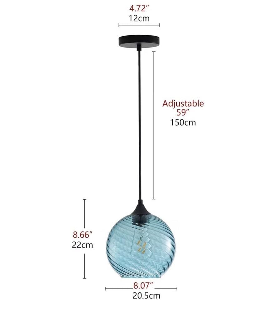 Aiwen 1-Light Blue Striped Swirl Glass Pendant Light 3