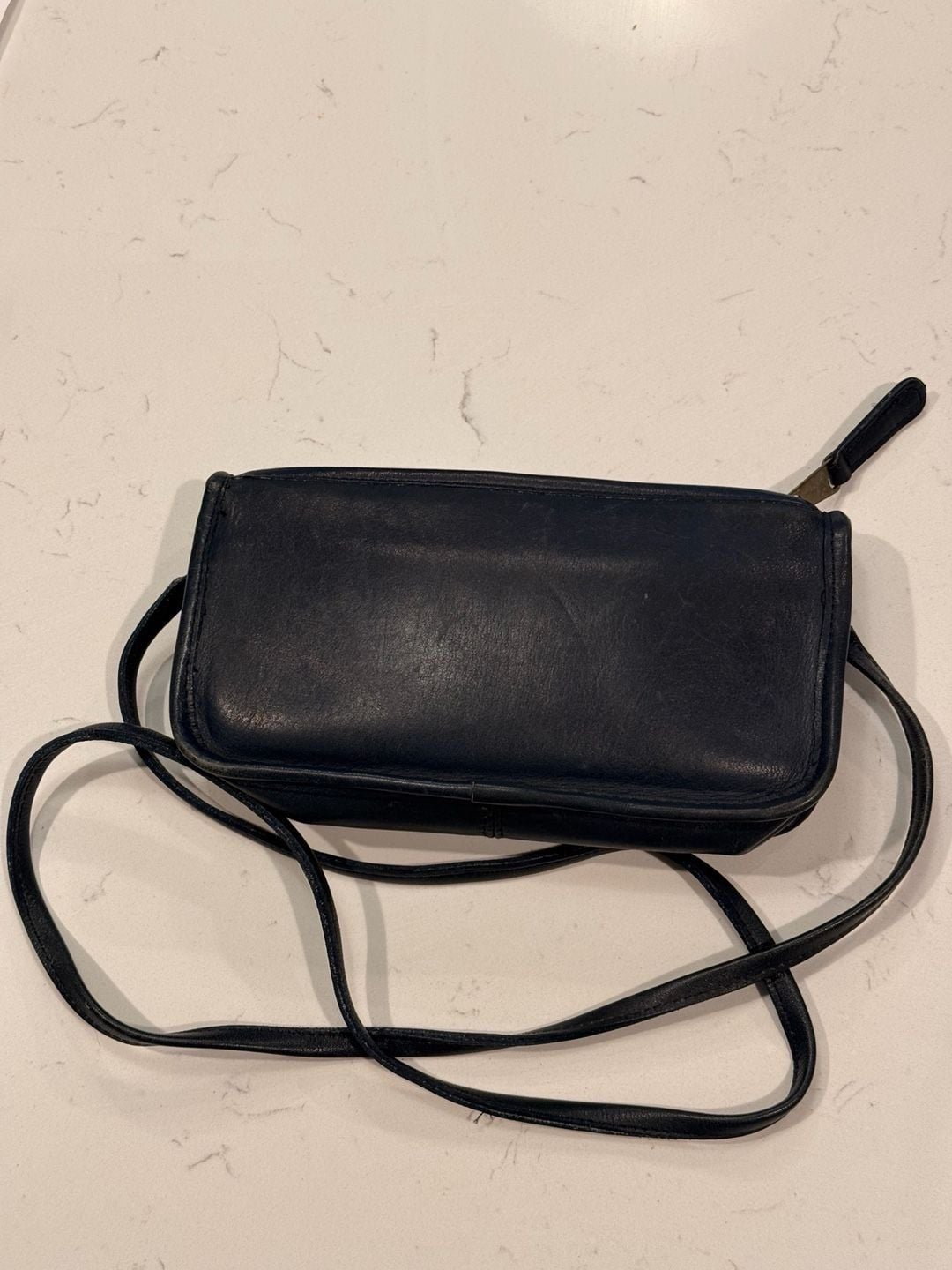 Carriage Court Vintage Leather Crossbody Bag Navy Blue Genuine Cowhide 2