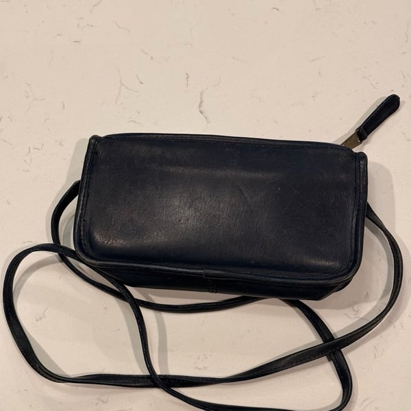 Carriage Court Vintage Leather Crossbody Bag Navy Blue Genuine Cowhide