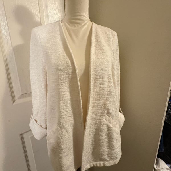 Torrid Open Front Cardigan White Textured Pocket Roll Sleeve