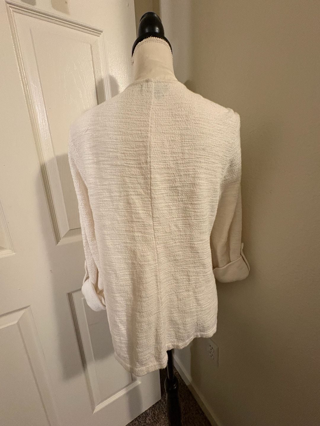 Torrid Open Front Cardigan White Textured Pocket Roll Sleeve 4
