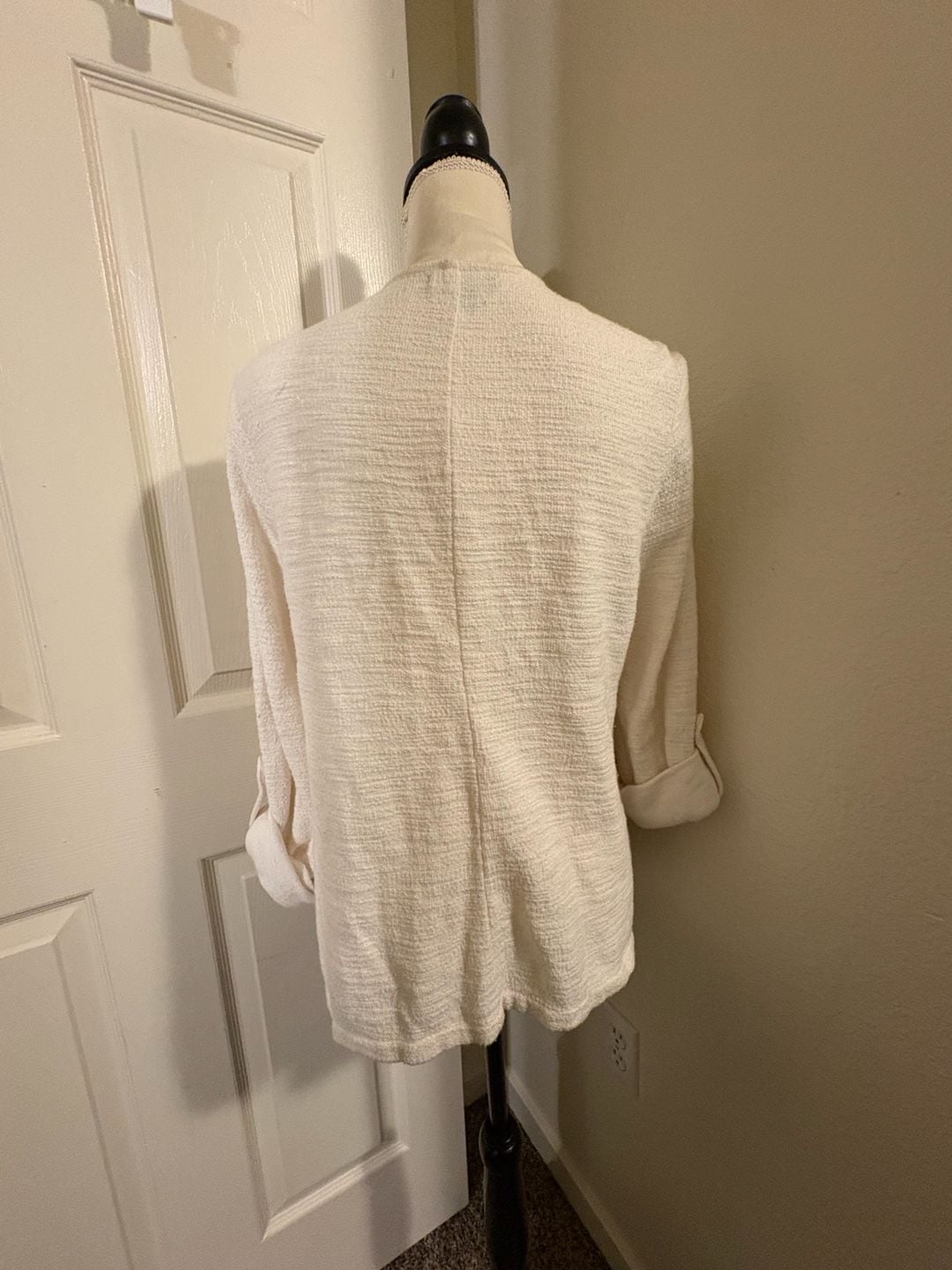 Torrid Open Front Cardigan White Textured Pocket Roll Sleeve 5