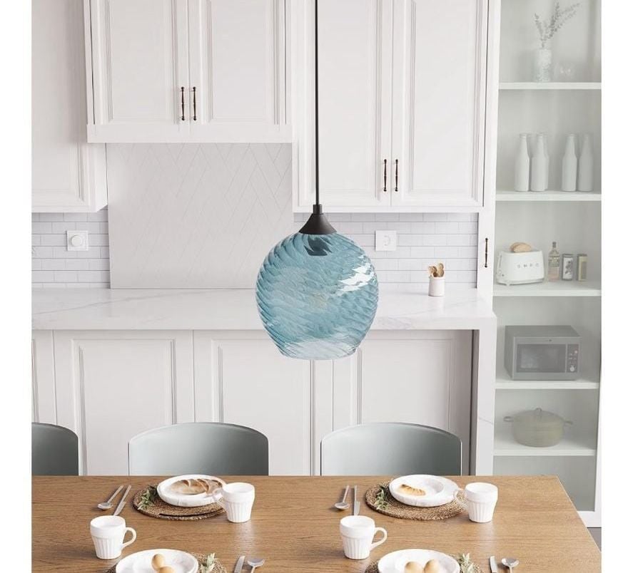 Aiwen 1-Light Blue Striped Swirl Glass Pendant Light 7