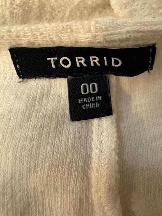 Torrid Open Front Cardigan White Textured Pocket Roll Sleeve 9