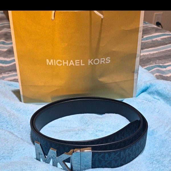 Michael Kors Reversible MK Logo Belt Black Silver Hardware