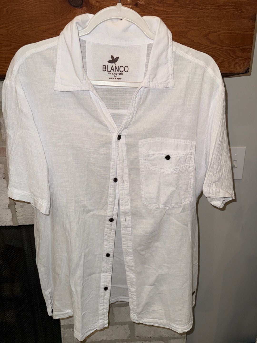 NWOT Blanco Short Sleeve Button Up Shirt Size M White Cotton 2