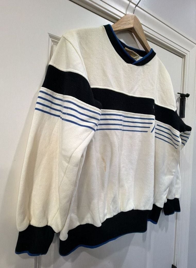 Vintage Wilson Striped Crewneck Sweatshirt Size M White Blue Black 4
