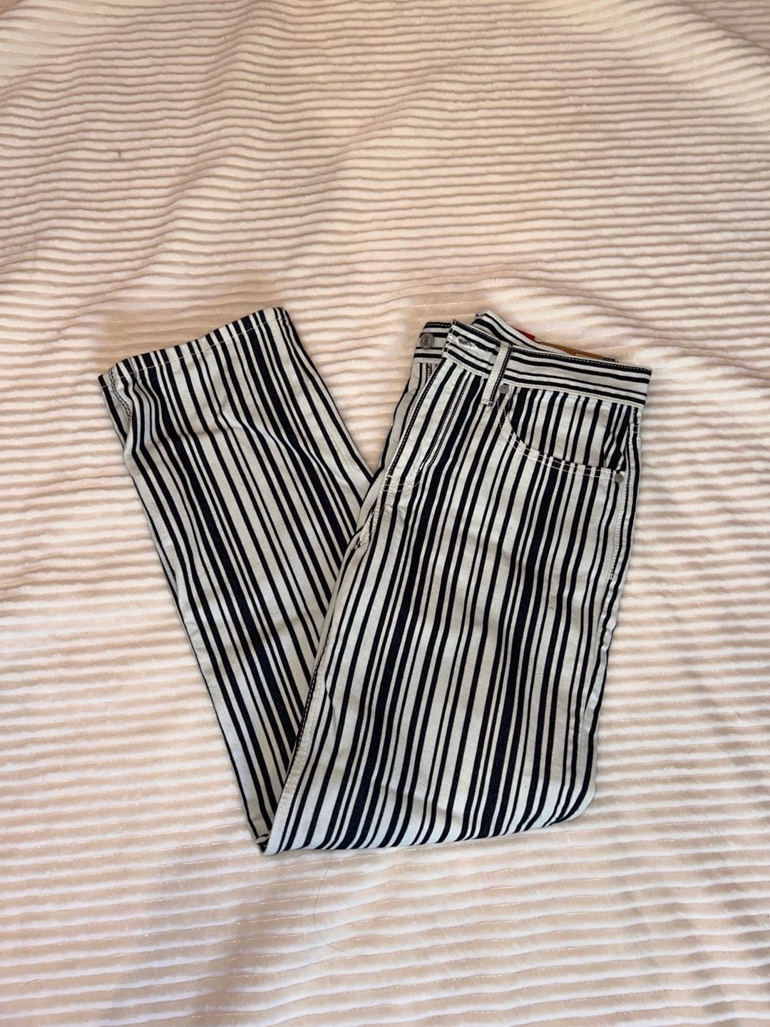 Levi's Low Pro Jeans Size 27x30 Black White Striped Straight Leg 2