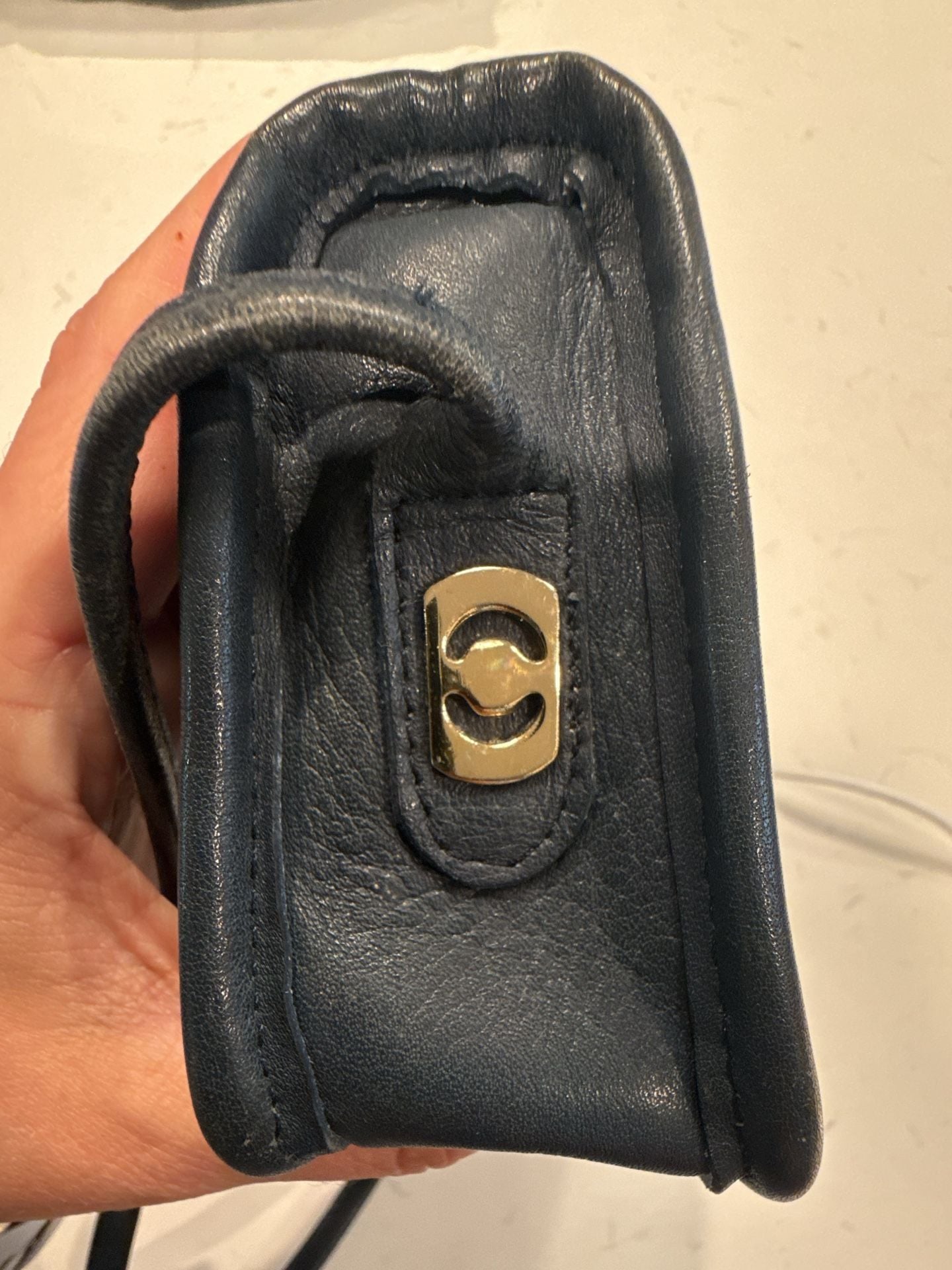 Carriage Court Vintage Leather Crossbody Bag Navy Blue Genuine Cowhide 9