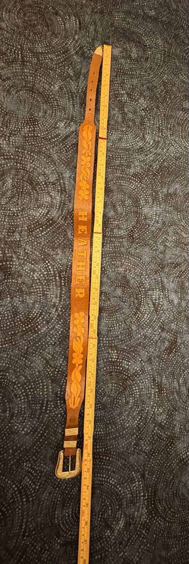 Heather Name Custom Hand Tooled Leather Western Brown Floral Belt 5