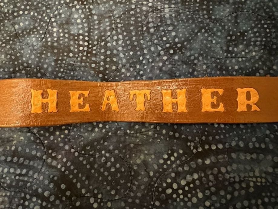 Heather Name Custom Hand Tooled Leather Western Brown Floral Belt 1