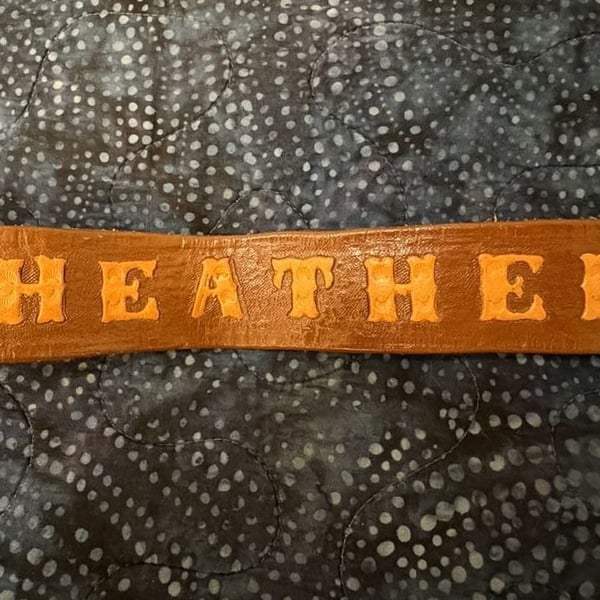 Heather Name Custom Hand Tooled Leather Western Brown Floral Belt
