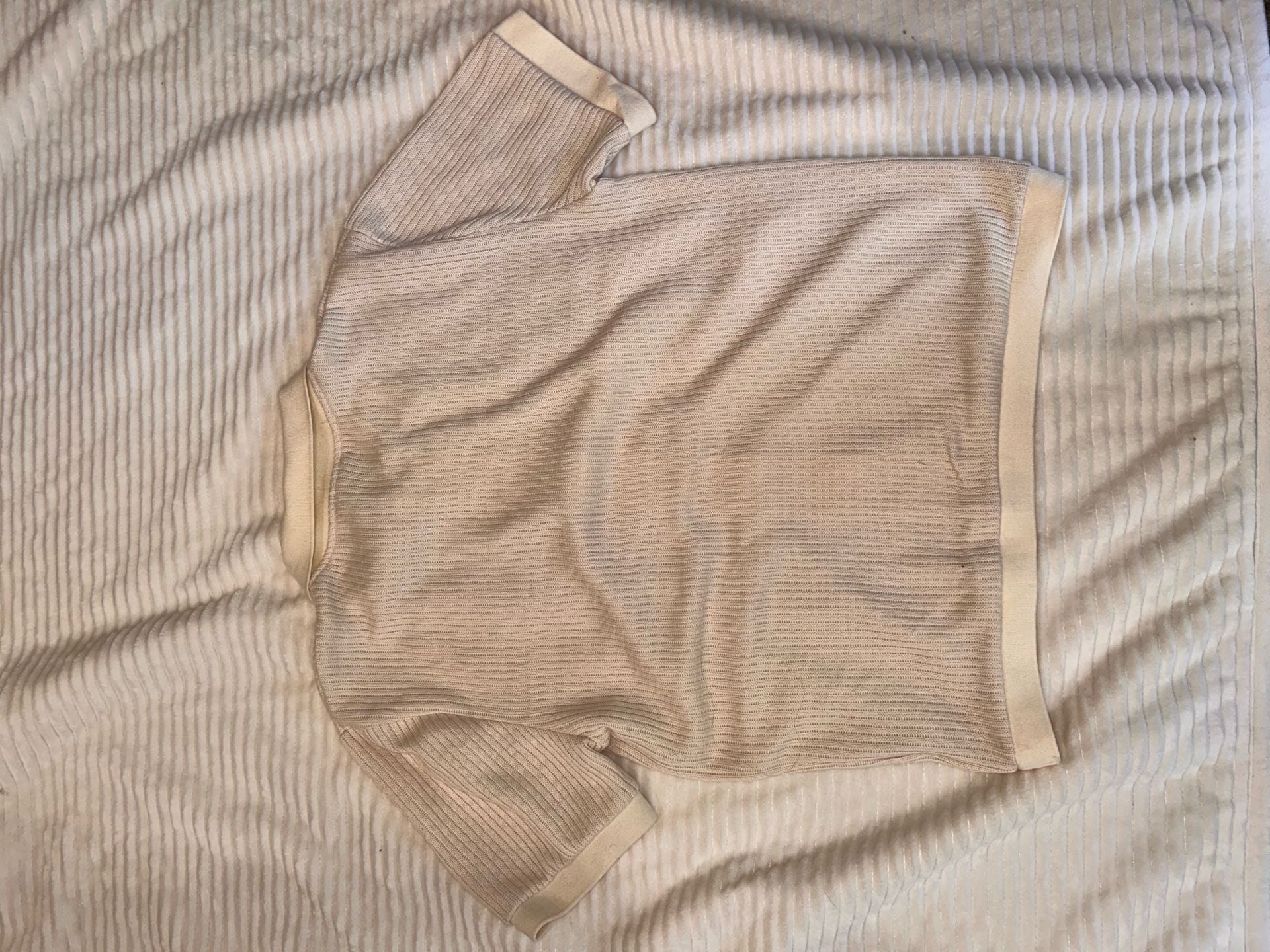 Men’s Massive Luxury Knit Polo Shirt Size XL Beige Short Sleeve Button Up 8