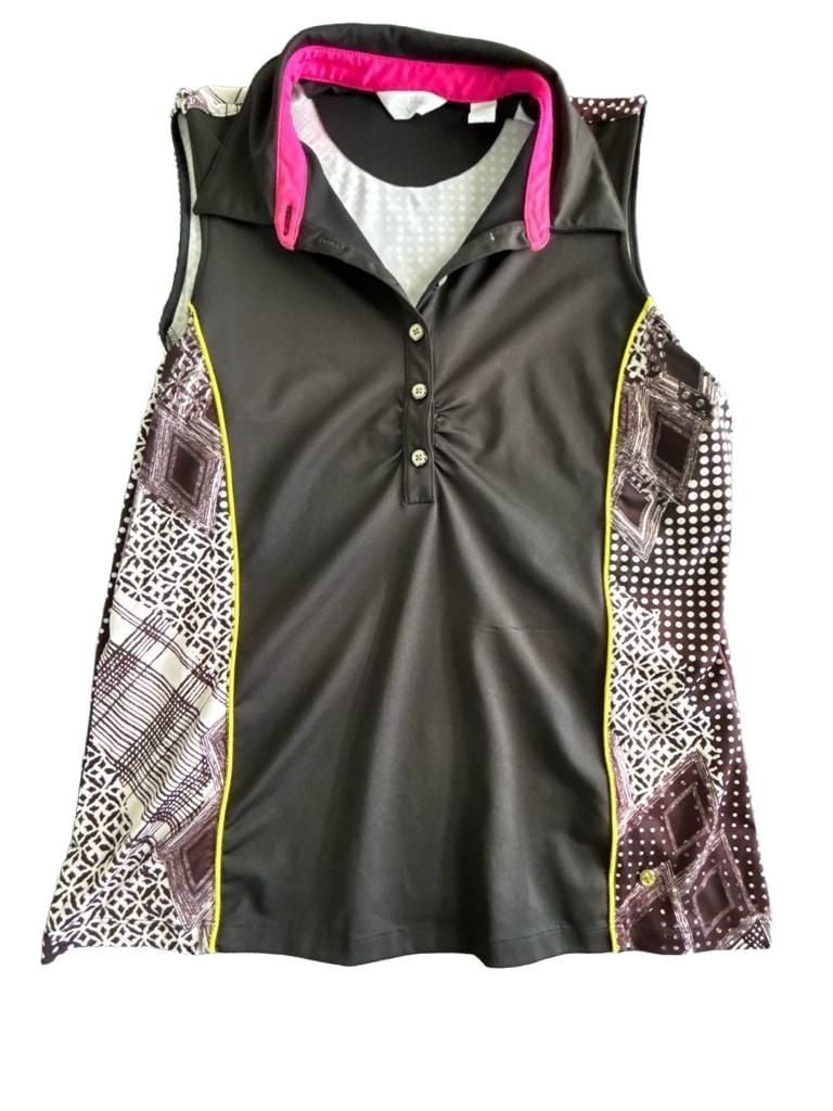 Callaway Golf Sleeveless Polo Size L Black Pink Geometric 3