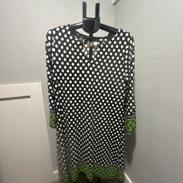 Haani Polka Dot Dress Size XL Black White Green Chain Accent