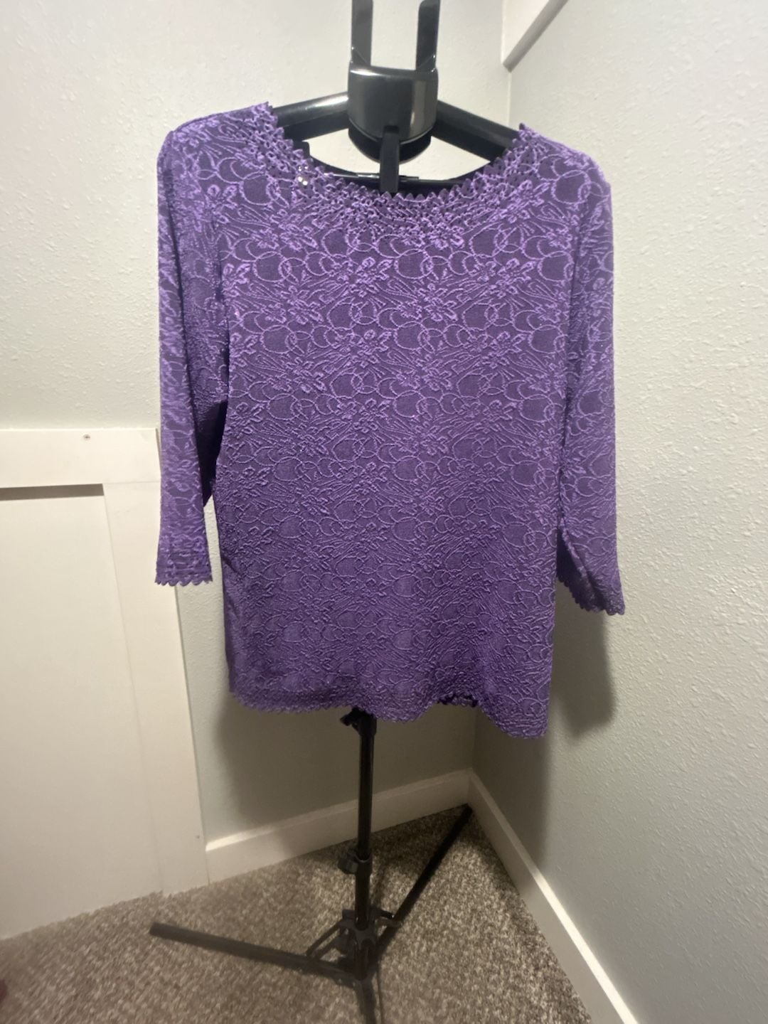 Serengeti Purple Floral Lace 3/4 Sleeve Tunic Size 1X Scalloped Neck 2