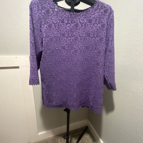 Serengeti Purple Floral Lace 3/4 Sleeve Tunic Size 1X Scalloped Neck