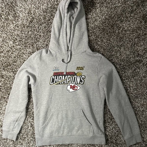 Fanatics Kansas City Chiefs Super Bowl LIV Champions Hoodie Size M Gray
