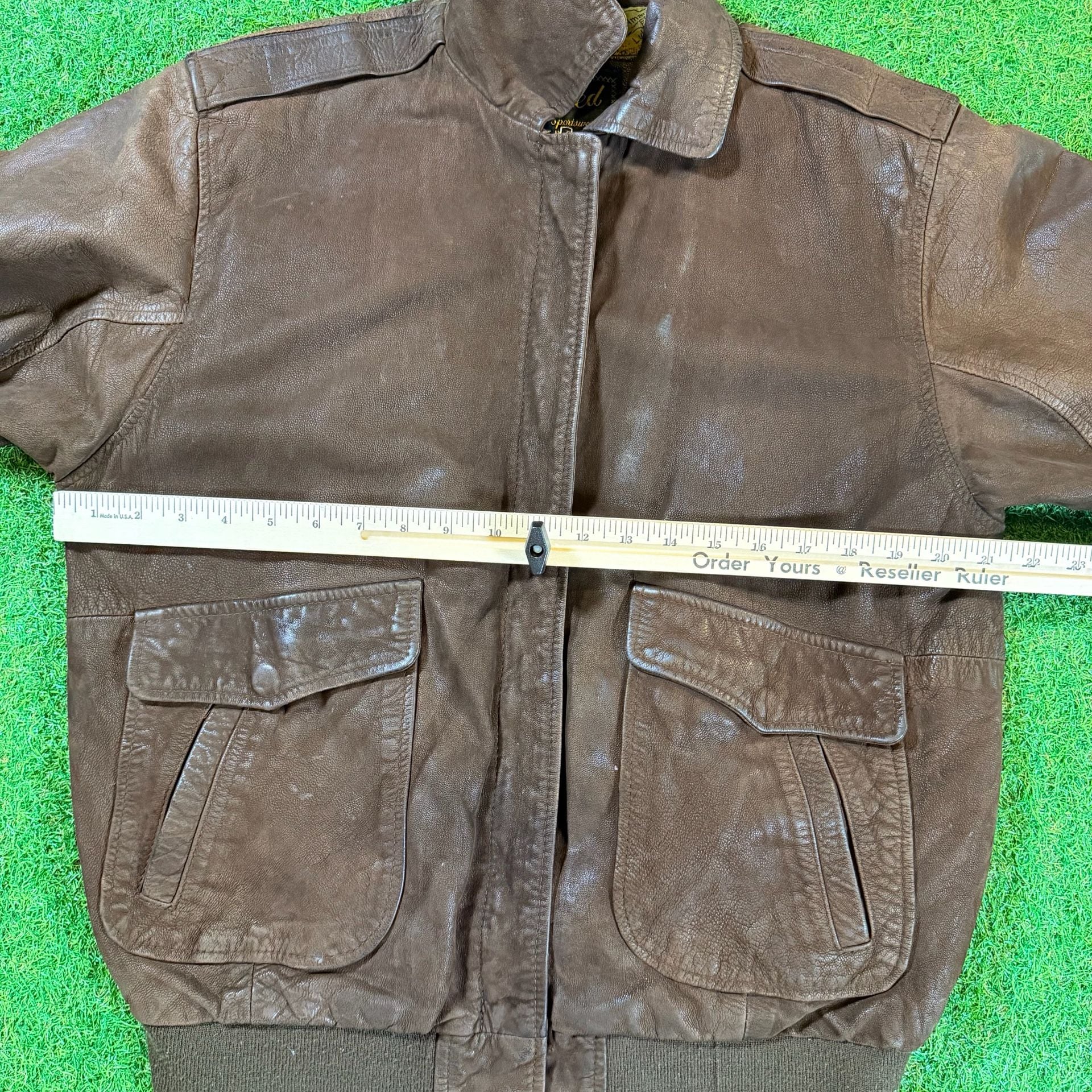 Reed Sportswear Leather Bomber Jacket Size XL Brown Flight Jacket 8