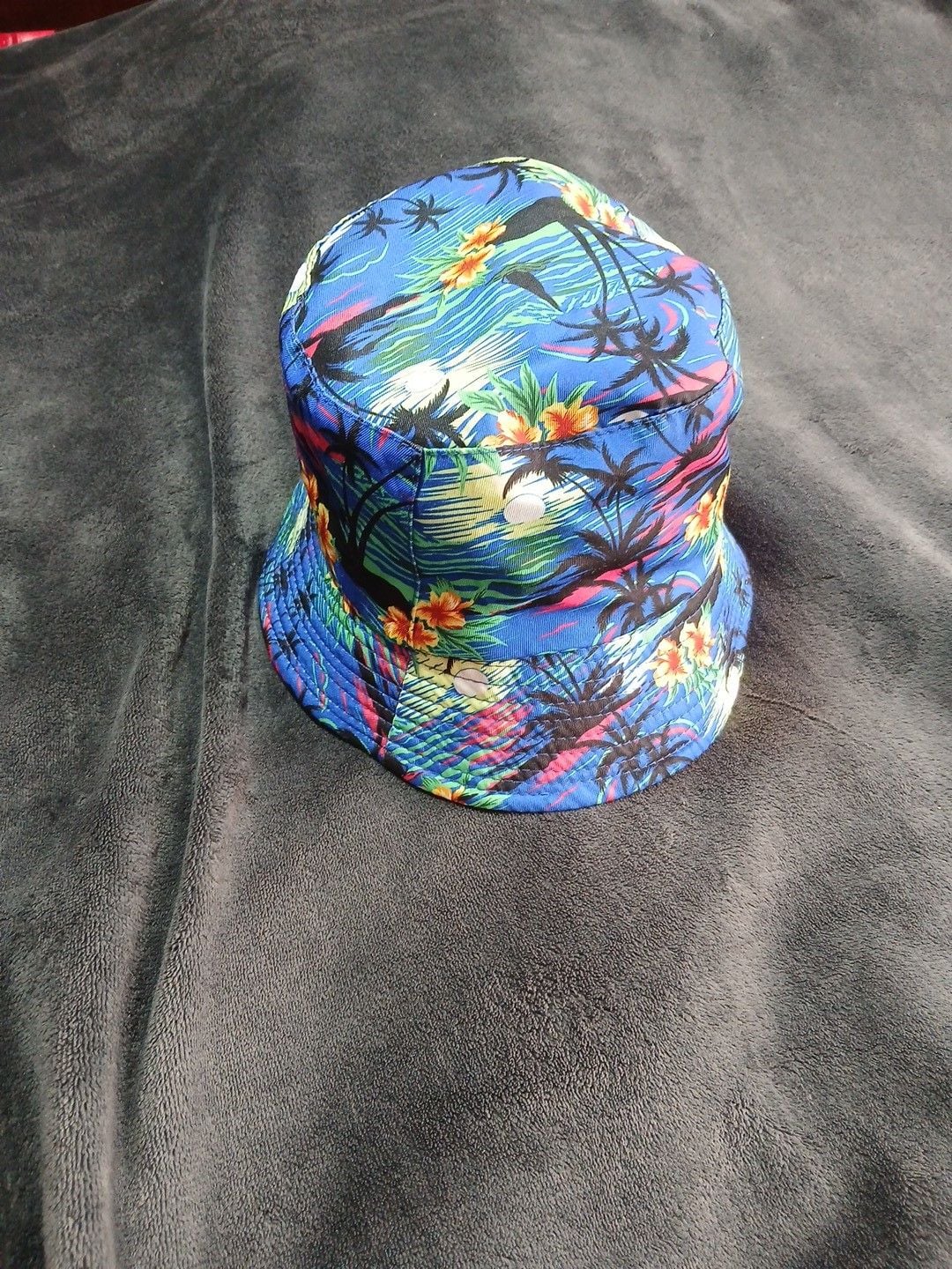 Unbranded Tropical Hawaiian Scenery Bucket Hat Blue Floral 2