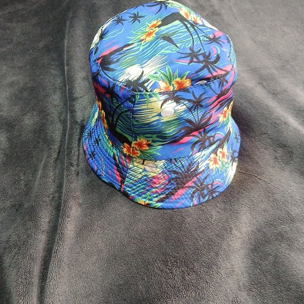 Unbranded Tropical Hawaiian Scenery Bucket Hat Blue Floral