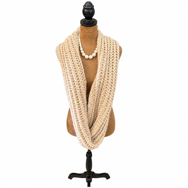 Chunky Knit Infinity Scarf Beige Cream Circle Loop Winter