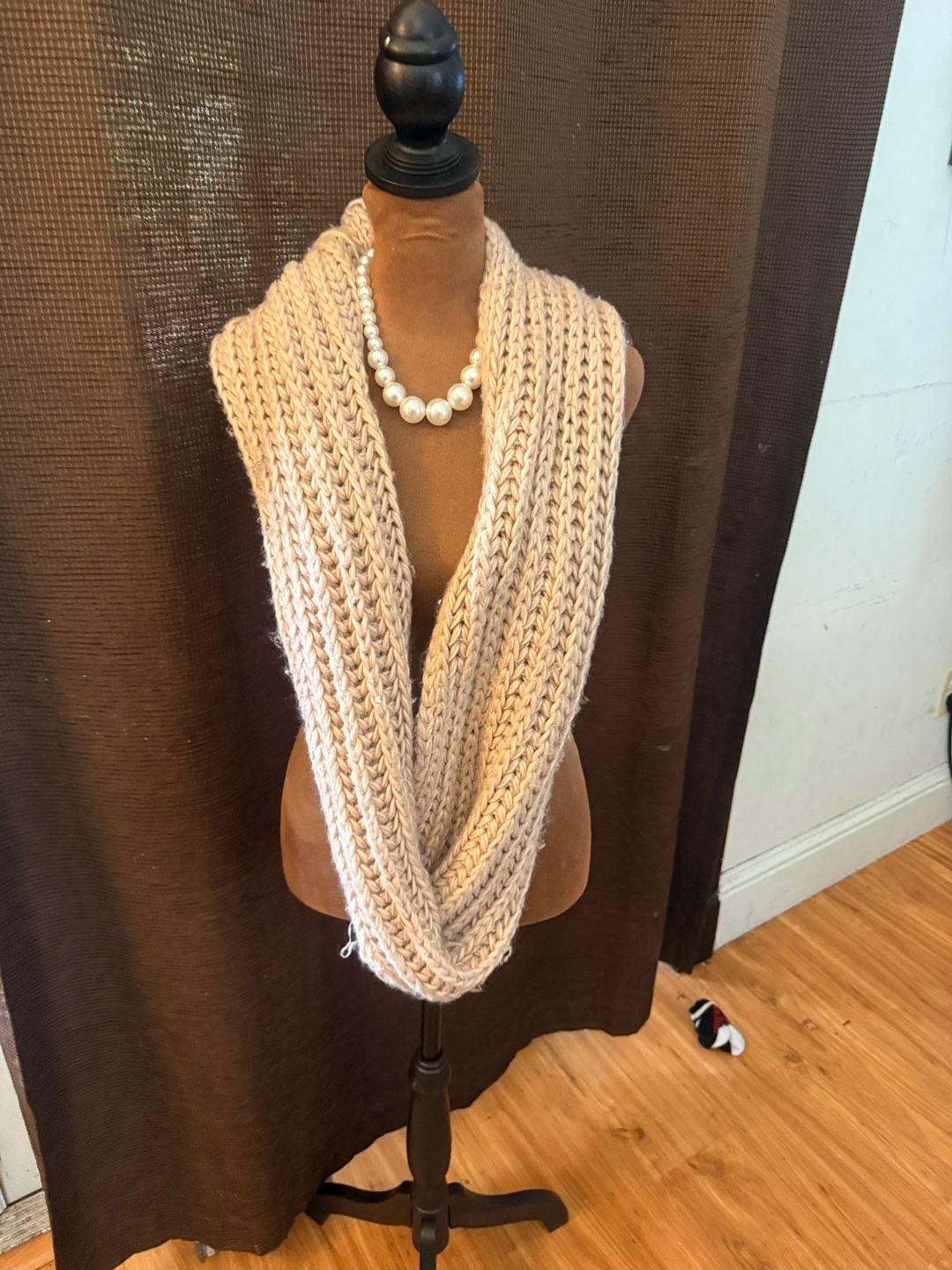Chunky Knit Infinity Scarf Beige Cream Circle Loop Winter 3