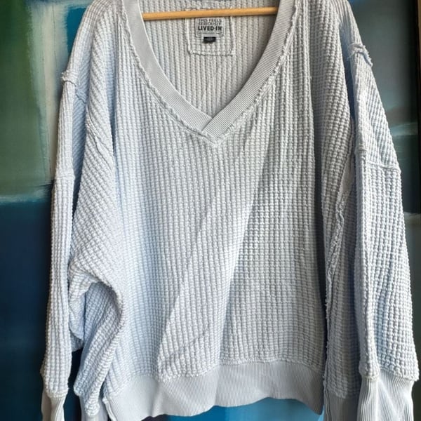 American Eagle Baby Blue This Feels Seriously Lived-In Size L Waffle Sweatshirt