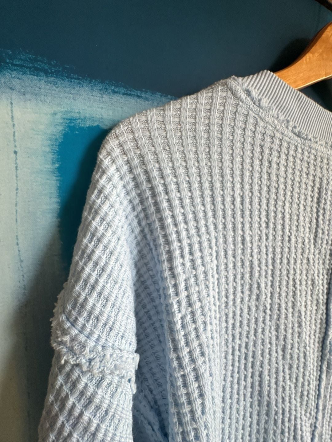 American Eagle Baby Blue This Feels Seriously Lived-In Size L Waffle Sweatshirt 7