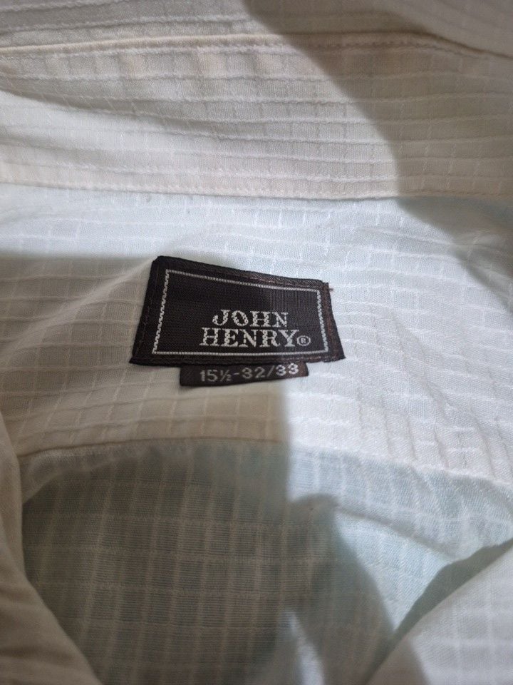 John Henry Dress Shirt Size 15.5-32/33 White Textured Long Sleeve 2